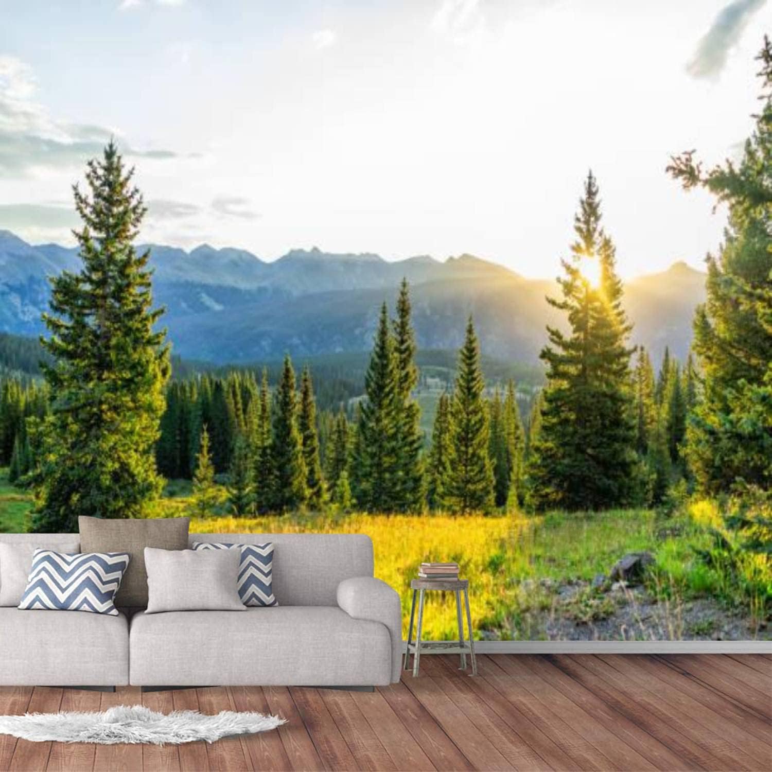Murales de pared modernos 3D Sunrise Sunburst Tree San Juan Mountains Silverton Colorado – Papel tapiz autoadhesivo removible de PVC para decoración
