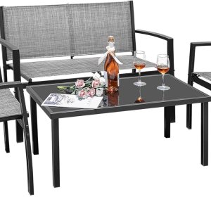 Flamaker Juego de 4 muebles de patio para exteriores, muebles de patio al aire libre, juego de bistró de textileno, juego de conversación moderno, Flamaker Juego de 4 muebles de patio para exteriores, muebles de patio al aire libre, juego de bistró de textileno, juego de conversación moderno,