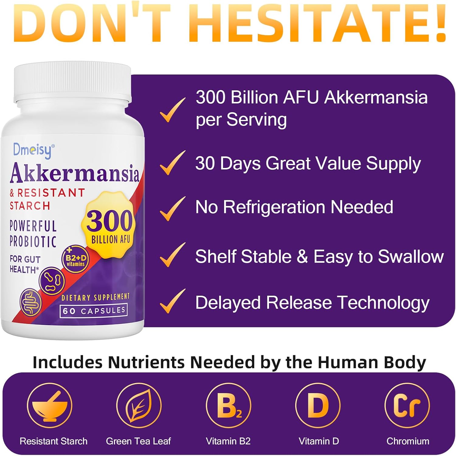 300 mil millones de AFU Akkermansia Muciniphila – Probióticos vivos Akkermansia para hombres y mujeres, para GLP-1, digestivo, intestino, inmune y