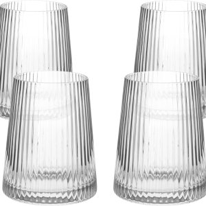 Crutello Copas de vino modernas de 12 onzas, juego de 4, cristalería acanalada única con textura ondulada vintage, vino tinto art déco o copa de Crutello Copas de vino modernas de 12 onzas, juego de 4, cristalería acanalada única con textura ondulada vintage, vino tinto art déco o copa de