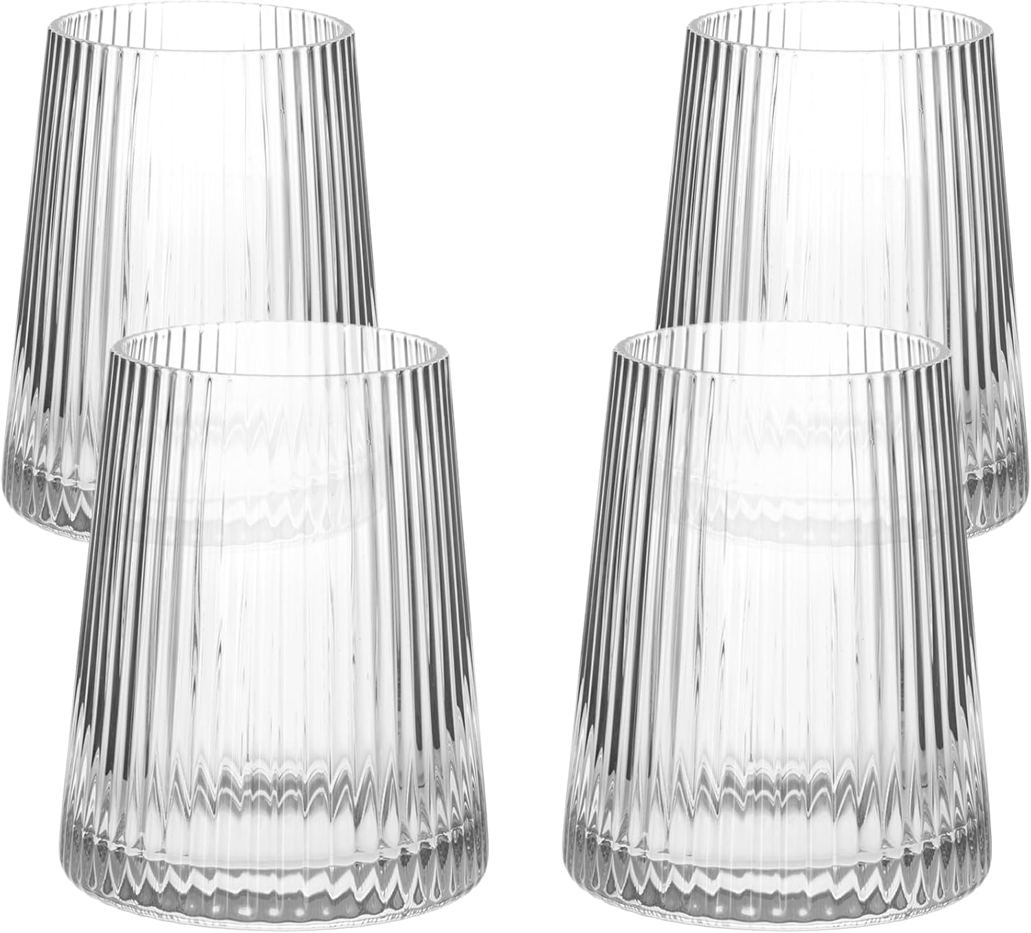 Crutello Copas de vino modernas de 12 onzas, juego de 4, cristalería acanalada única con textura ondulada vintage, vino tinto art déco o copa de