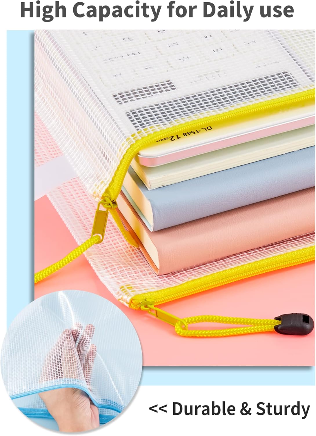 JARLINK Paquete de 30 bolsas de malla con cremallera, 10 colores, bolsas de archivos impermeables, tamaño cartatamaño A4, multiusos para organizar