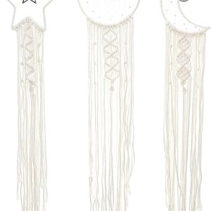 3 piezas atrapasueños Boho FeelfunFeather Luna Sol adorno hecho a mano para dormitorio, adultos, niñas, niños, decoración de pared colgante para el 3 piezas atrapasueños Boho FeelfunFeather Luna Sol adorno hecho a mano para dormitorio, adultos, niñas, niños, decoración de pared colgante para el