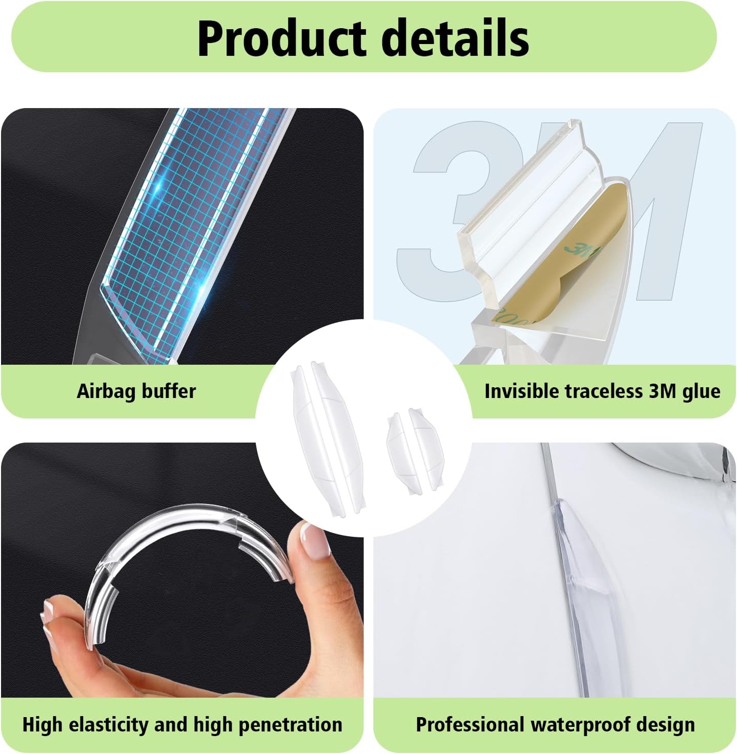 4 protectores de borde de puerta de automóvil con adhesivo, 2 protectores de plástico impermeables de 5.7 x 0.8 pulgadas, 2 protectores de puerta