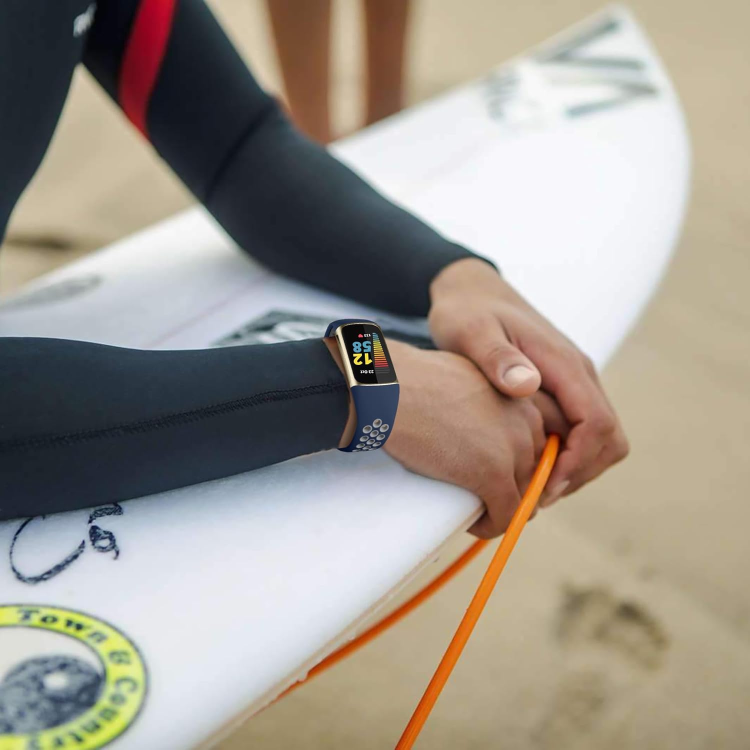 Maledan Correas de reloj deportivo de silicona de repuesto para Fitbit Charge 56, negroazulgris, grande