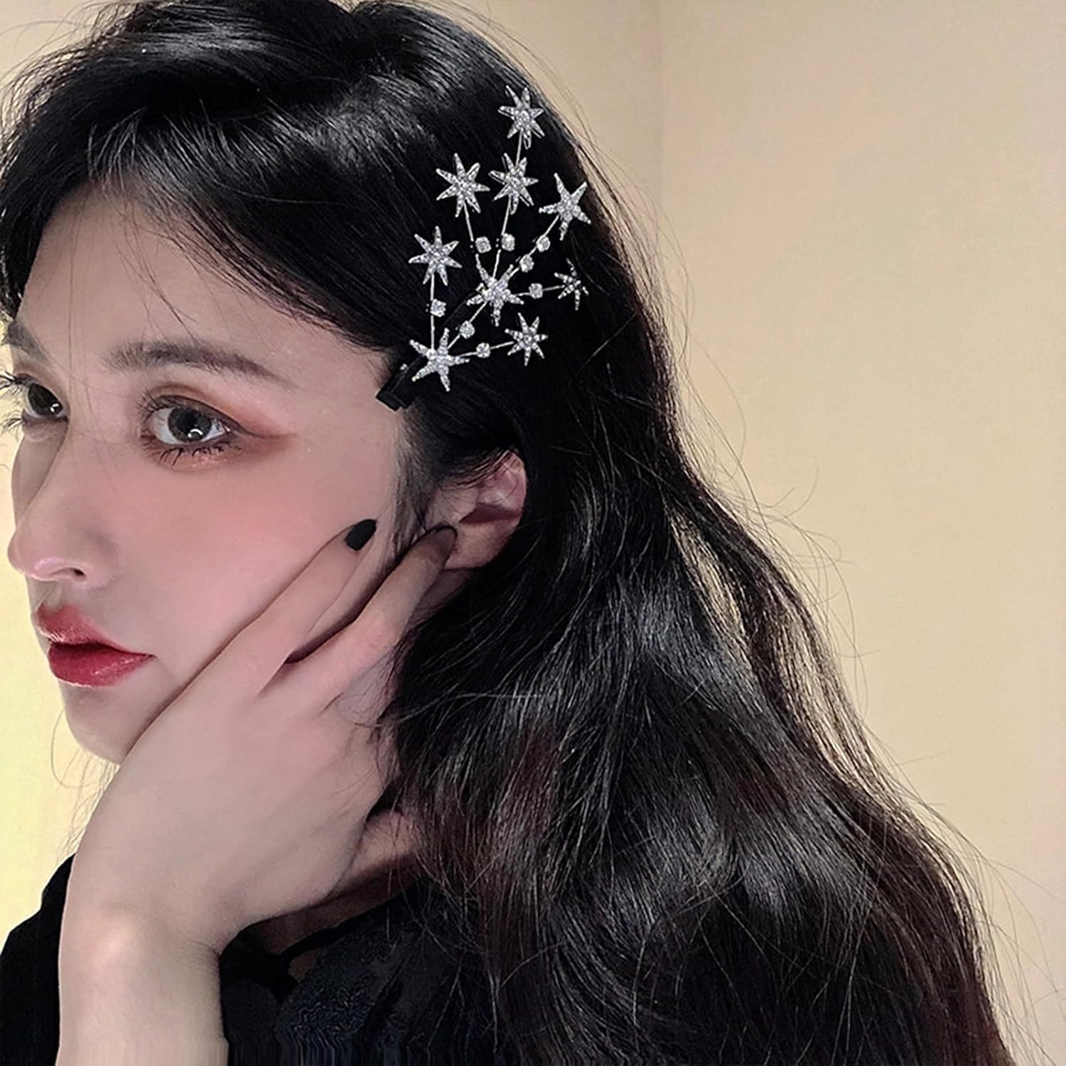 auwiyd 4 pinzas para el cabello con diseño de estrellas de cristal, diamantes de imitación de lujo de cinco puntas, accesorios para el cabello para