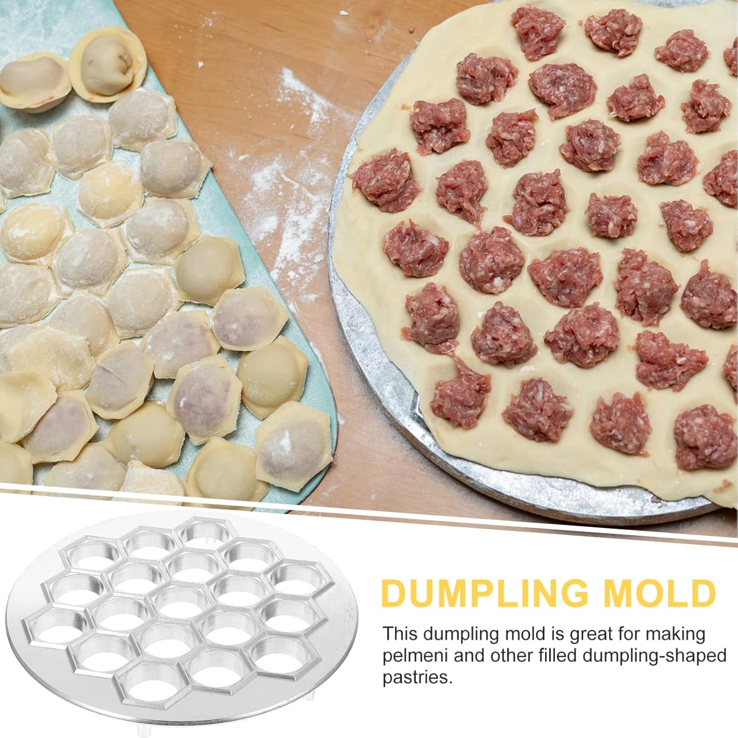 CALLARON Moldes de Pelmeni de aluminio para bolas de masa hervida de metal de 19 agujeros, fabricante de bolas de masa rusa Pelmeni Maker Forma de