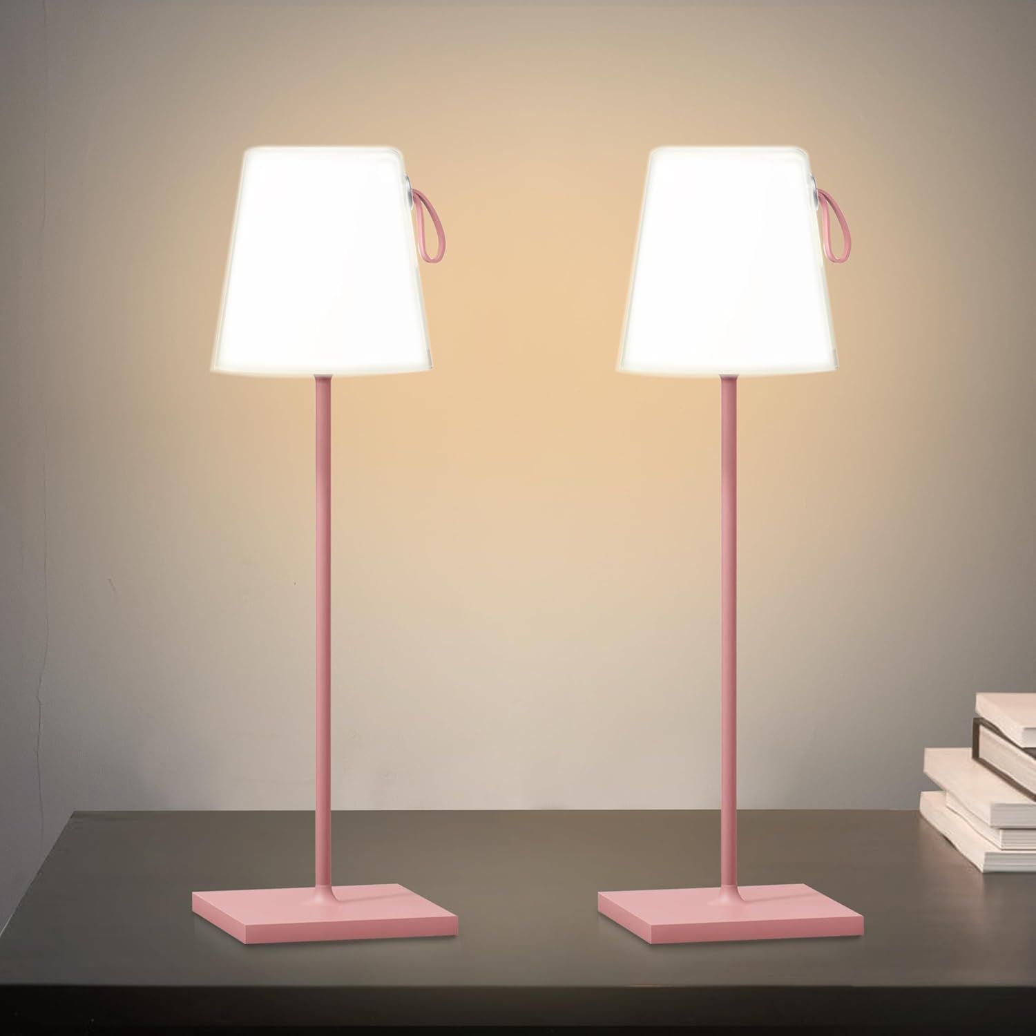 FLORNIA Juego de 2 lámparas de mesa inalámbricas RGB, luz de mesa recargable, lámpara de escritorio LED portátil, 1600 colores y lámpara de noche de