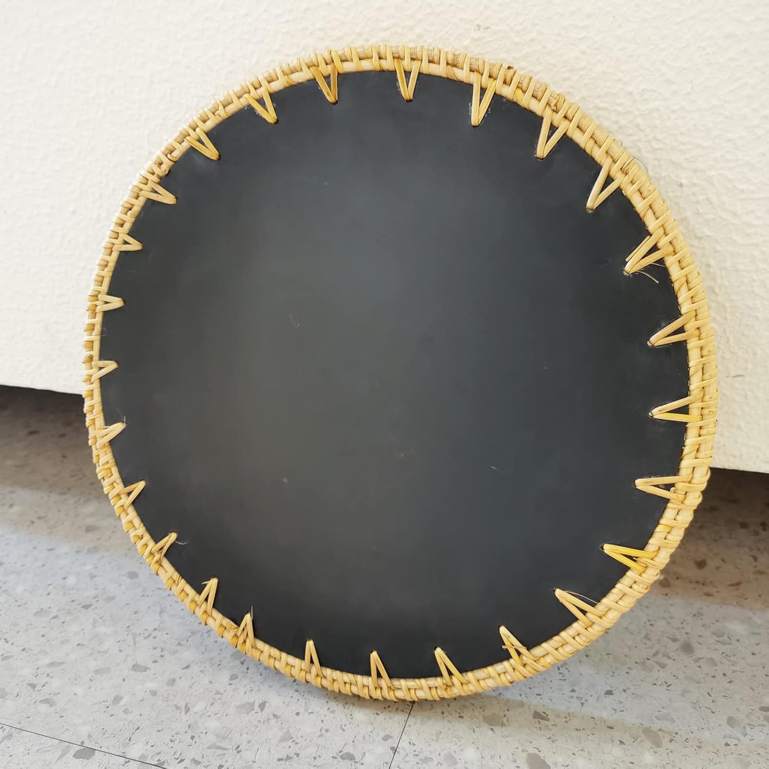 Cesta redonda de ratán de 12 pulgadas con base de madera de mopa beige, bandeja otomana de mimbre grande con 1 pulgada, platos tejidos para
