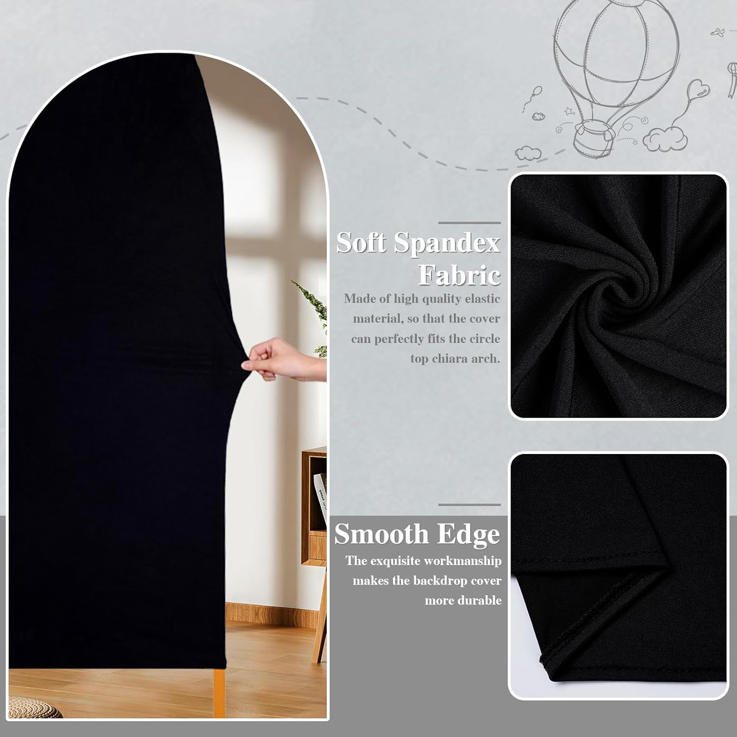 Cubierta de arco de boda de 6 pies, cubierta de fondo de arco de elastano negro para decoración de fiesta de boda (negro, 6 x 2.6 pies)