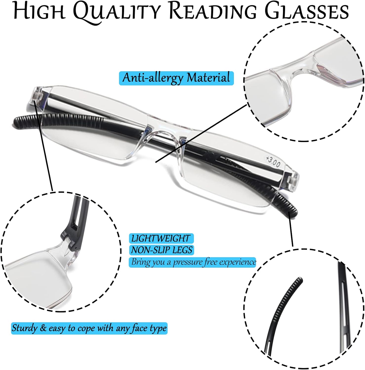 3 pares de lentes de lectura, lentes de bloqueo de luz azul, anteojos de lectura para computadora para hombres y mujeres, marco rectangular de moda