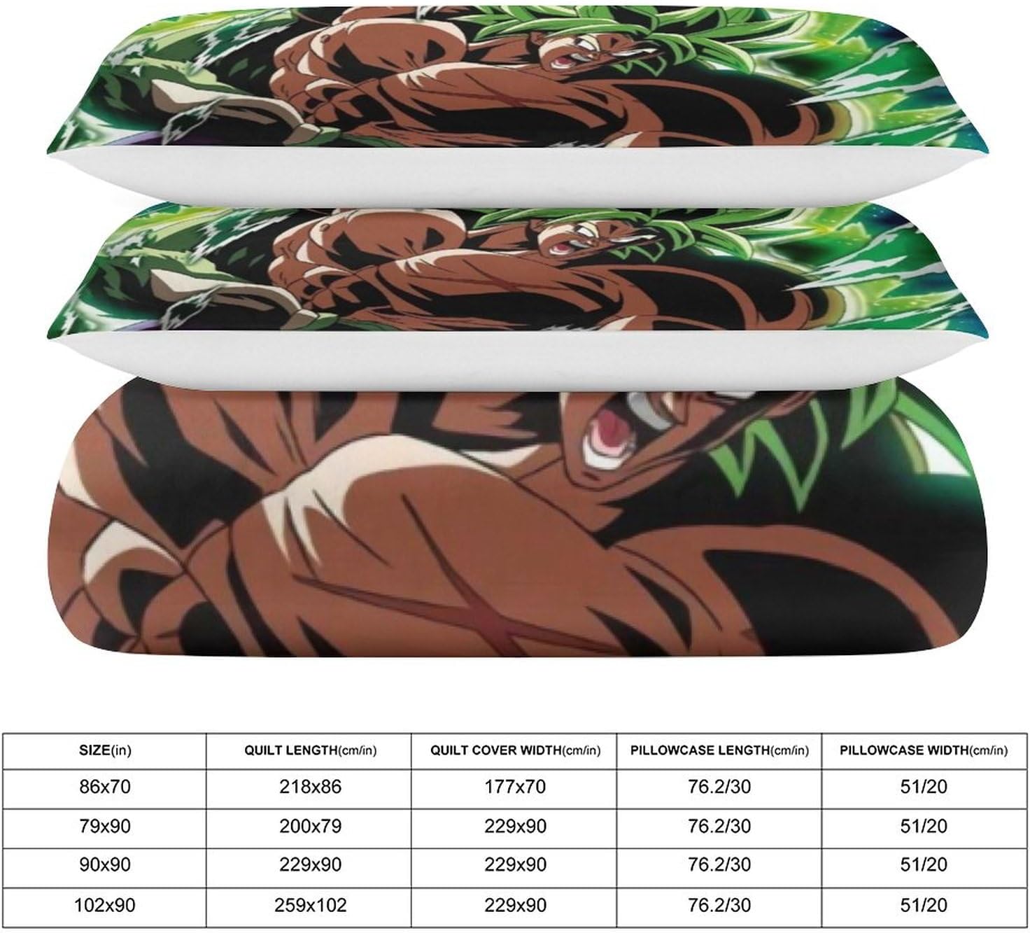 Saiyajin Broly – Juego de sábanas y fundas de almohada de microfibra suave de 3 piezas, tamaño matrimonial, 86 x 70 pulgadas