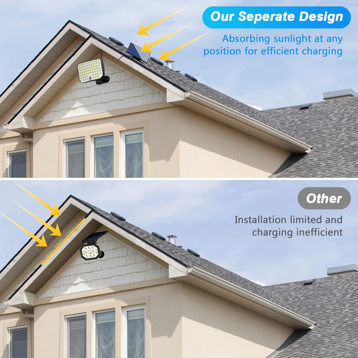 Luces solares para exteriores, 256 luces LED de seguridad con sensor de movimiento con control remoto, cable de 16.4 pies, impermeable IP65, 3