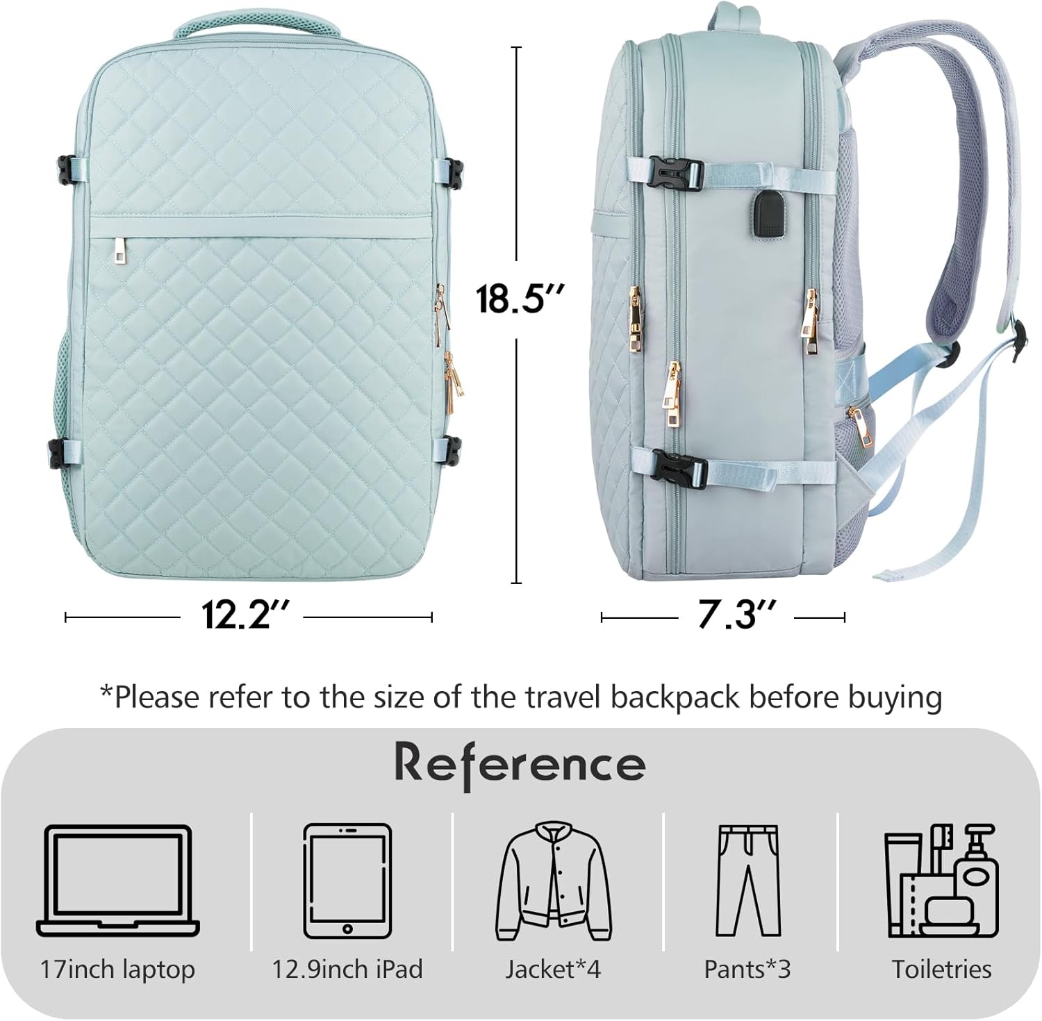 MOMUVO Mochila de viaje grande para mujer, mochila de transporte aprobada por vuelo, resistente al agua, antirrobo, mochila casual grande, Azul,