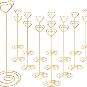 16 soportes para tarjetas de lugar, 8.75 pulgadas de alto, soporte de mesa dorado para mesas con clip en forma de corazón para bodas, fotos, 16 soportes para tarjetas de lugar, 8.75 pulgadas de alto, soporte de mesa dorado para mesas con clip en forma de corazón para bodas, fotos,