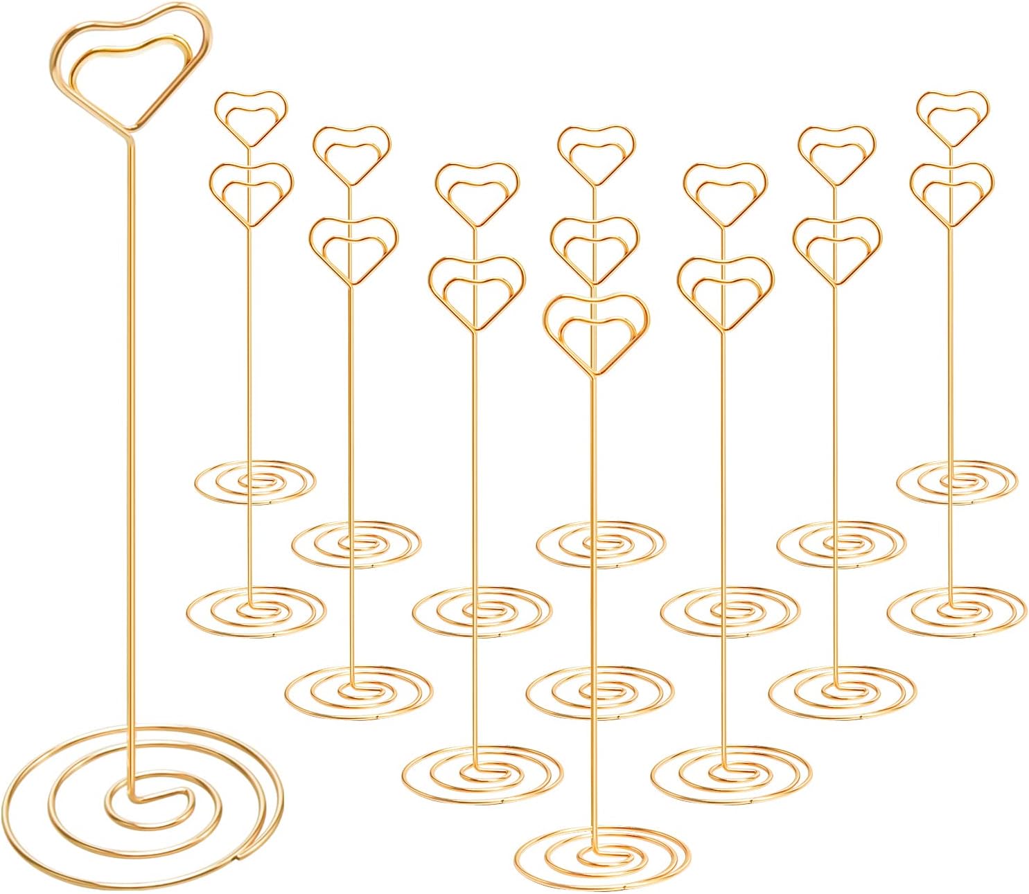 16 soportes para tarjetas de lugar, 8.75 pulgadas de alto, soporte de mesa dorado para mesas con clip en forma de corazón para bodas, fotos,