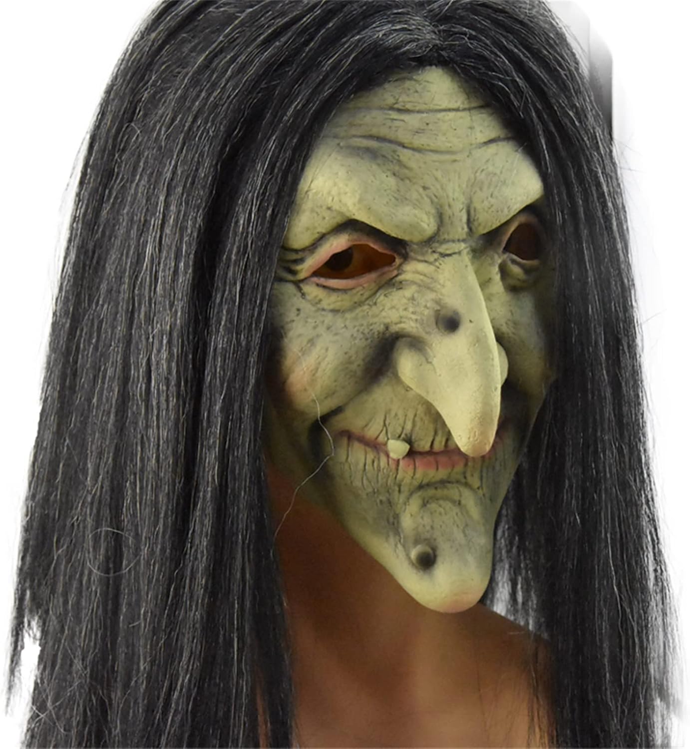 TXGMNA Máscara de bruja de anciana, máscara de disfraz de Halloween con cabello y sombrero, espeluznante fiesta de miedo, accesorio de cosplay para