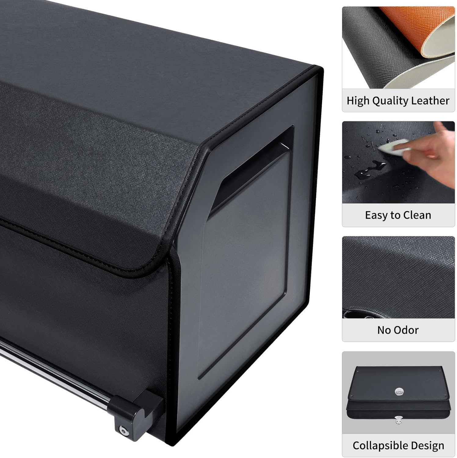 XCF Organizador de maletero de automóvil, organizador de maletero de cuero plegable duradero con tapa y asa resistente, organizadores portátiles de