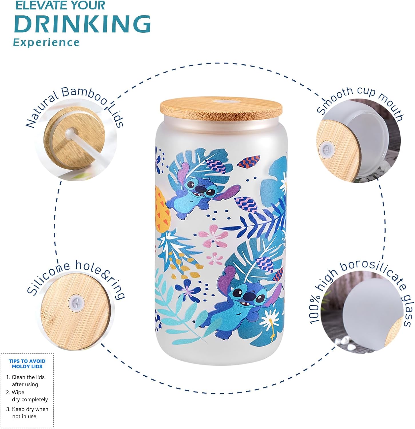Vasos estéticos de vidrio con tapas de bambú y pajitas, mercancía para despedida de soltera para fiestas de amantes, regalos para mujeres, vaso para