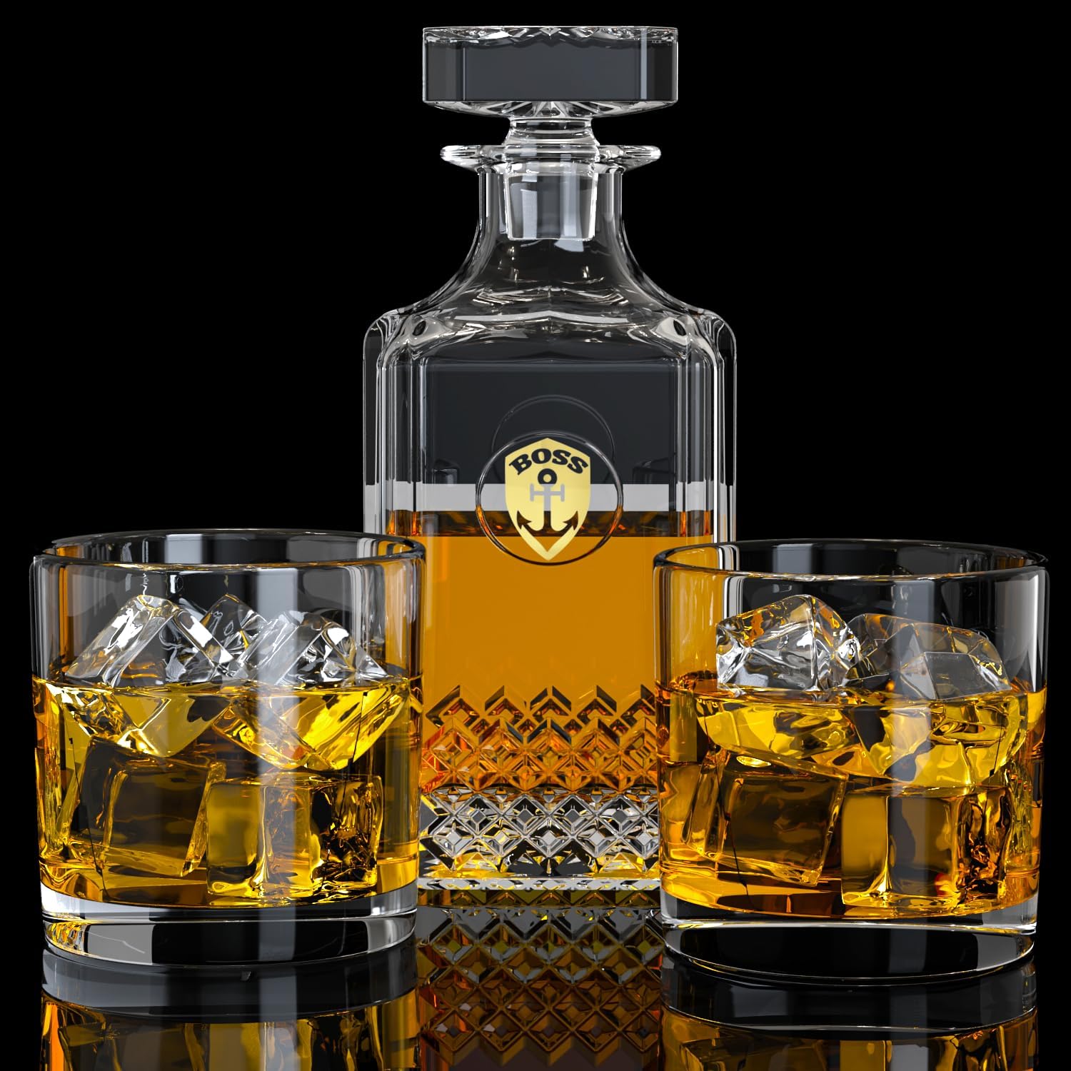 Decantador de whisky con 2 vasos, juego creativo de decantador de whisky de cristal, decantador de whisky bourbon de 25 onzas, decantador de licor