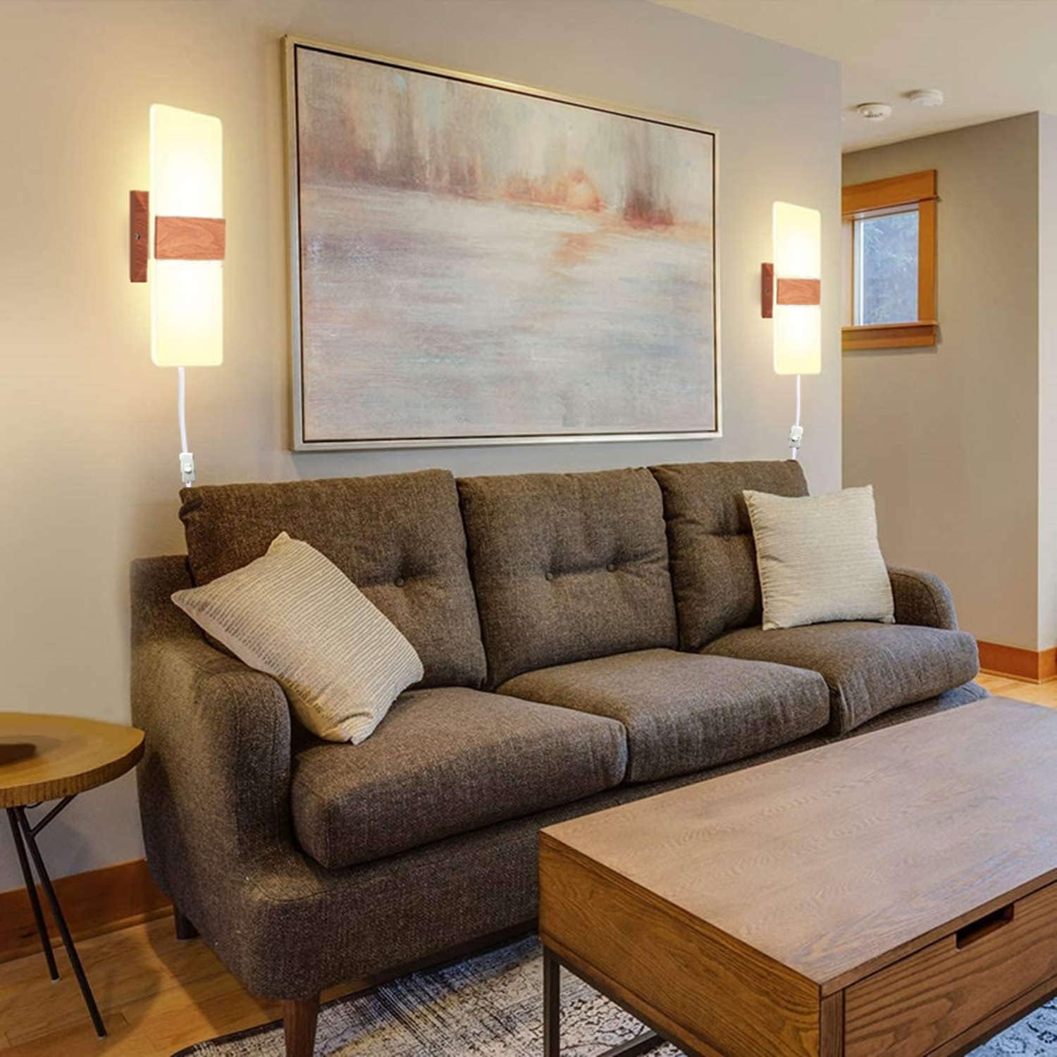 AUSLEUCH Paquete de 2 apliques de pared enchufables, lámpara de pared LED moderna para interiores, lámpara de pared cableada de 12 W para