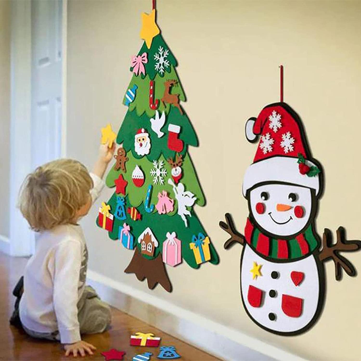 Montessori Árbol de Navidad para niños pequeños, árbol de Navidad Montessori con luces, árbol de Navidad interactivo para niños con 21 adornos de