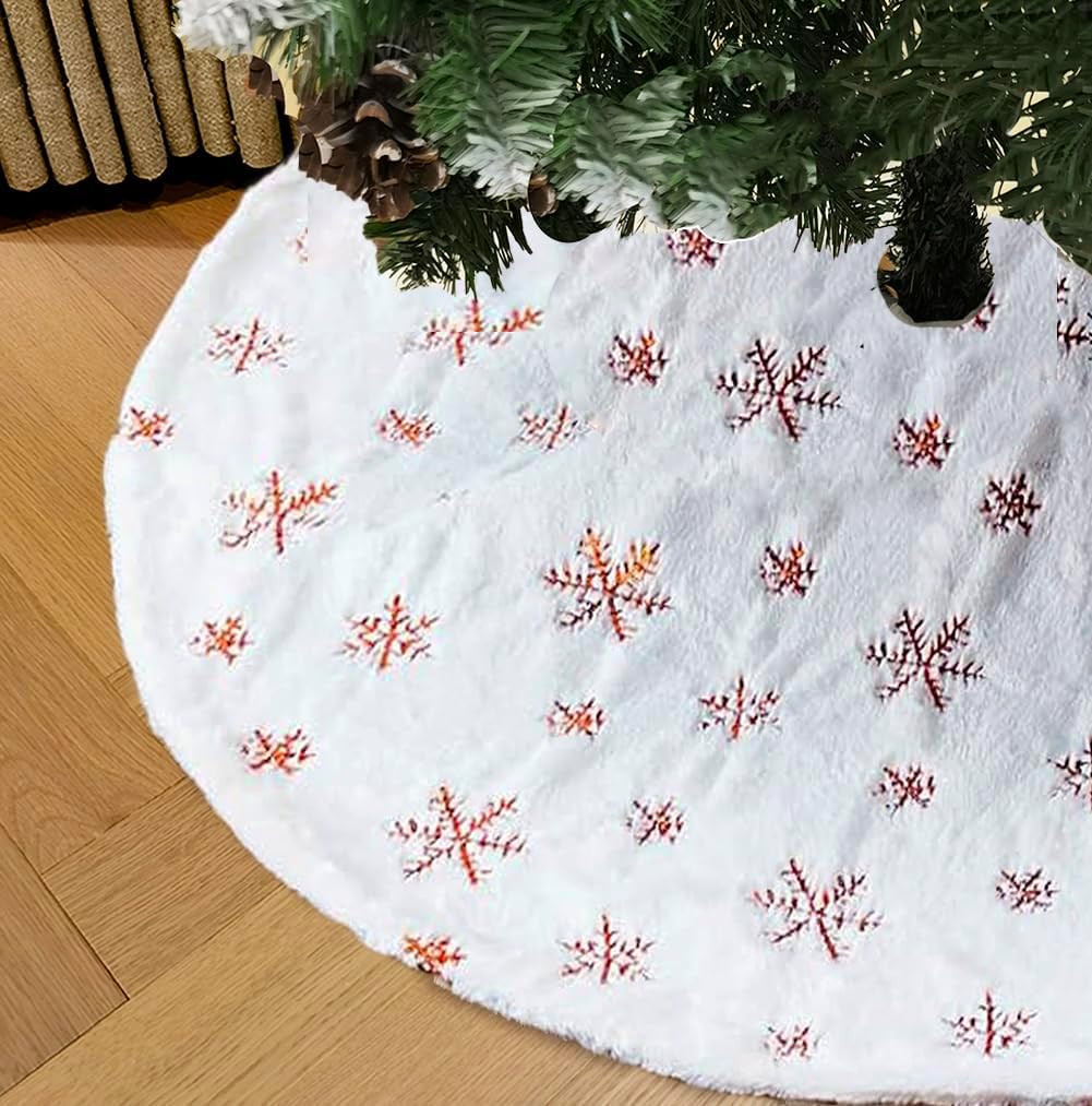 AOGU Decoración de falda de árbol de Navidad de piel sintética de lentejuelas de 36 pulgadas para fiesta de Feliz Navidad, decoración de falda de