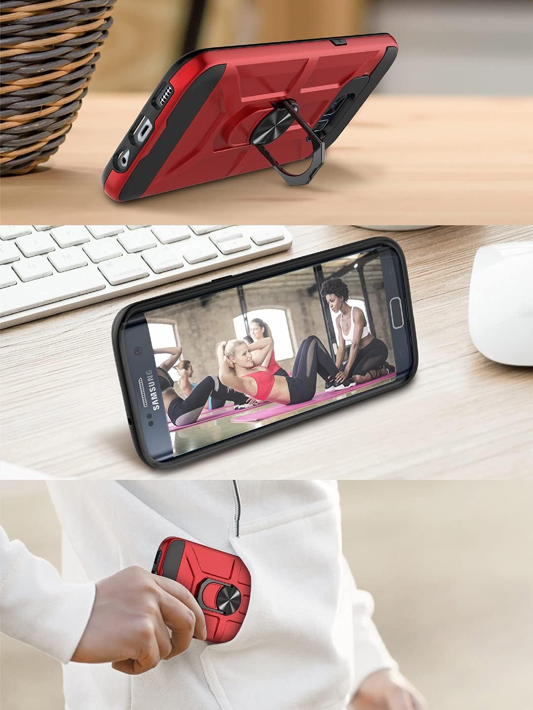 Jeylly Funda para Galaxy S6 Edge Plus, 3 colores, delgada, híbrida, resistente al impacto, TPU suave y policarbonato duro, a prueba de golpes,