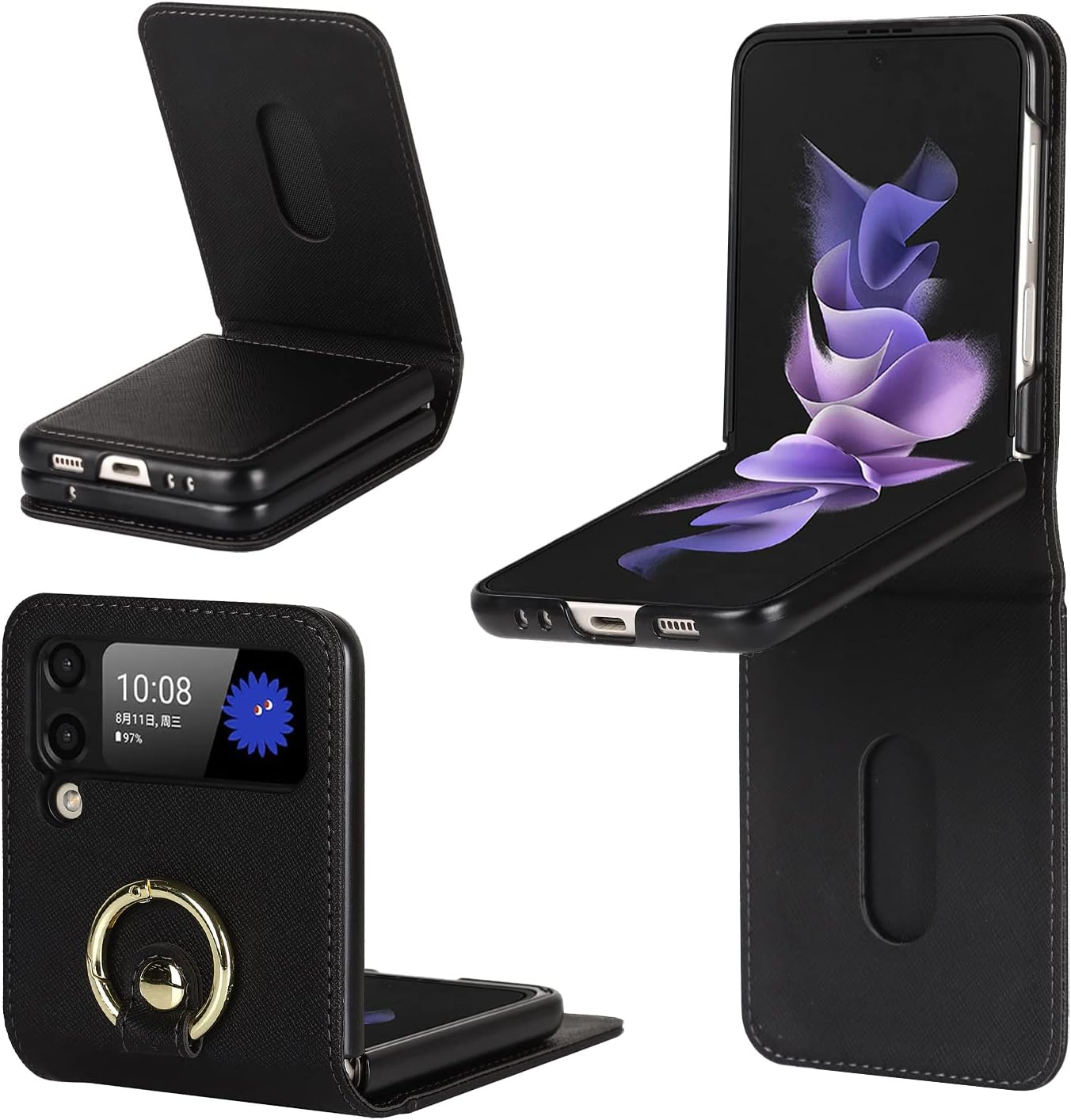 LBYZCASE Funda para Galaxy Z Flip 4 5G, Samsung Z Flip 4 (2022), funda de piel tipo cartera, cordón ajustable cruzado duradero, ranuras para