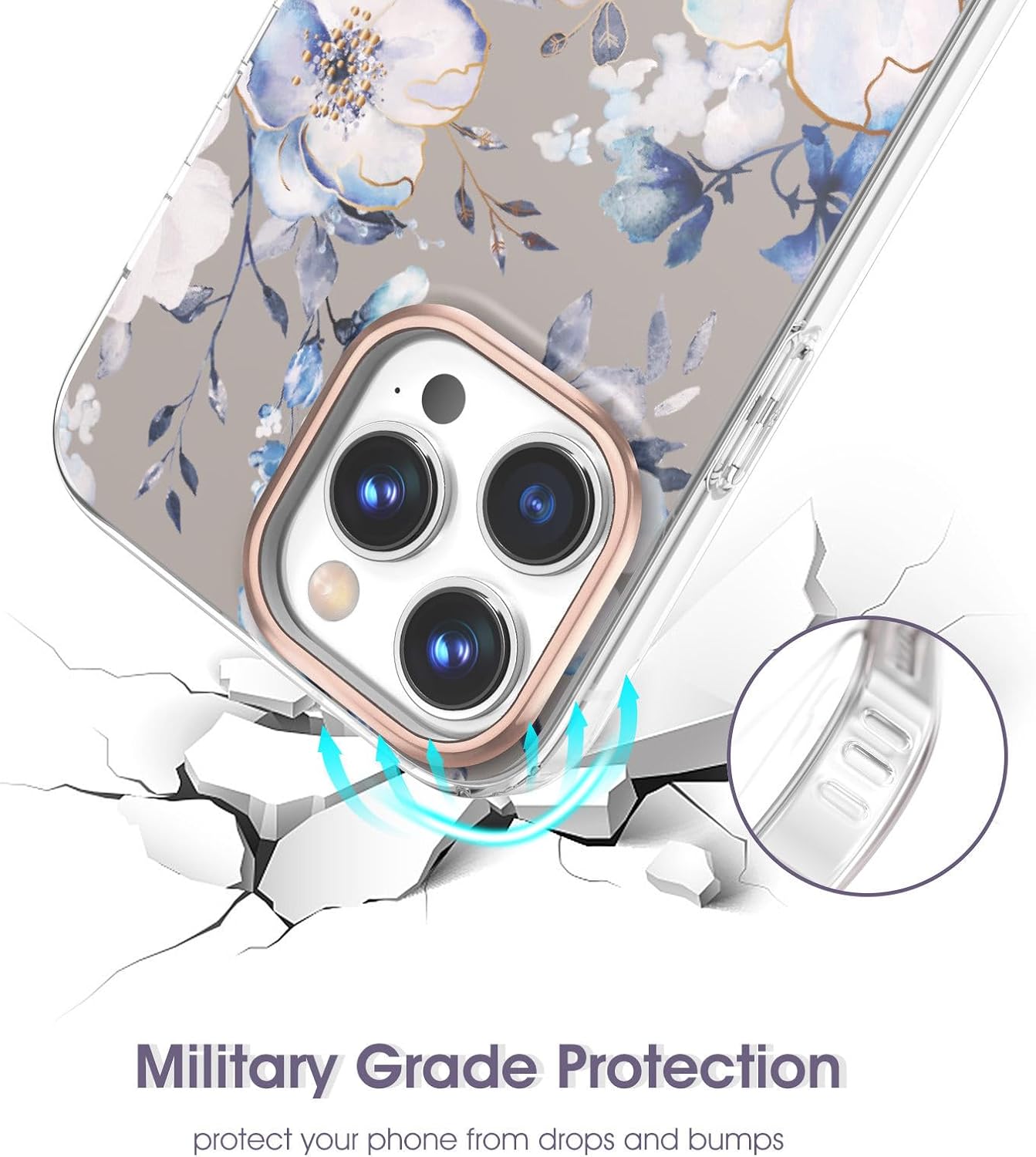 zelaxy Funda compatible con iPhone 15 Pro, TPU suave y flexible, a prueba de golpes, patrones de jardín de flores, funda protectora de cuerpo