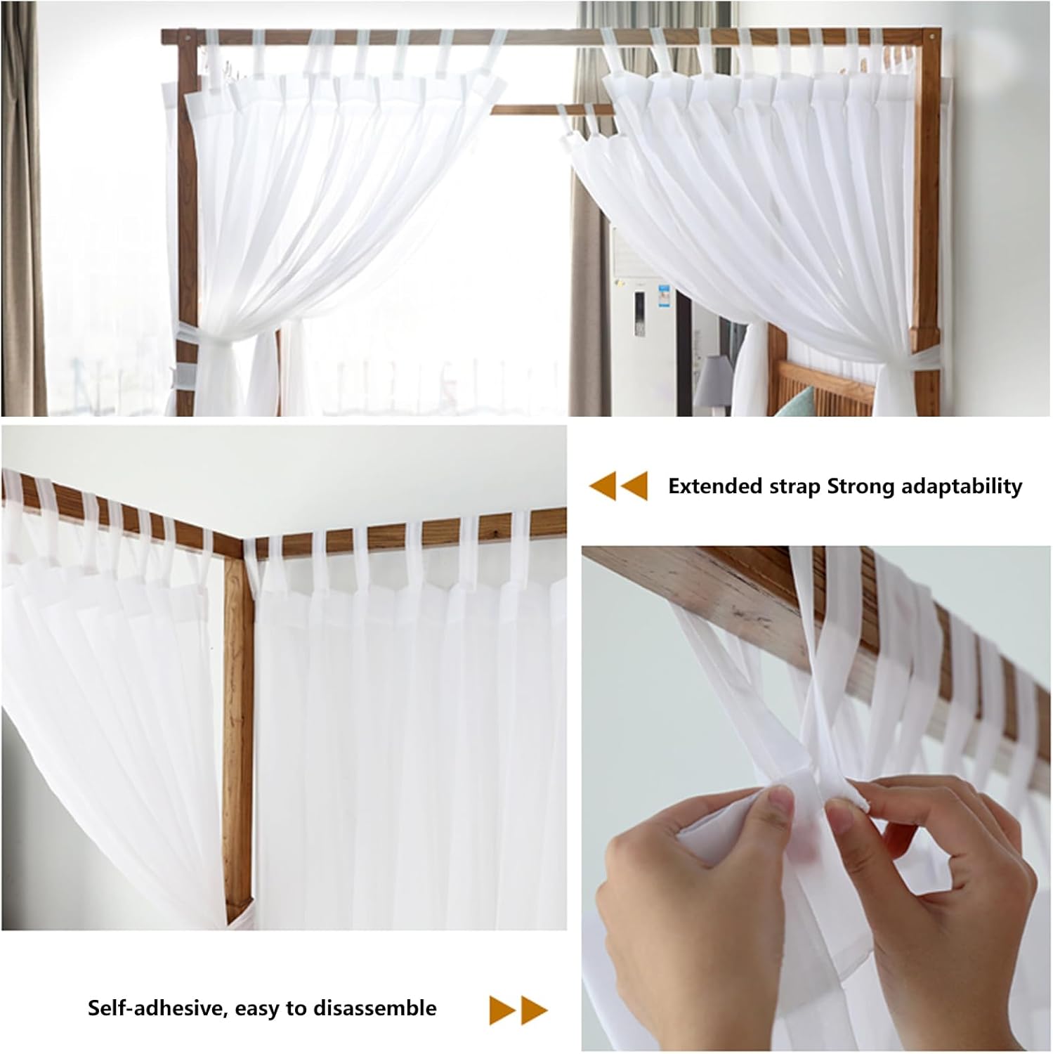 AIKASY Tabla de cama con toldo con parte superior y velcro autoadhesivo, tela de princesa de gasa blanca, crea un ambiente romántico en la