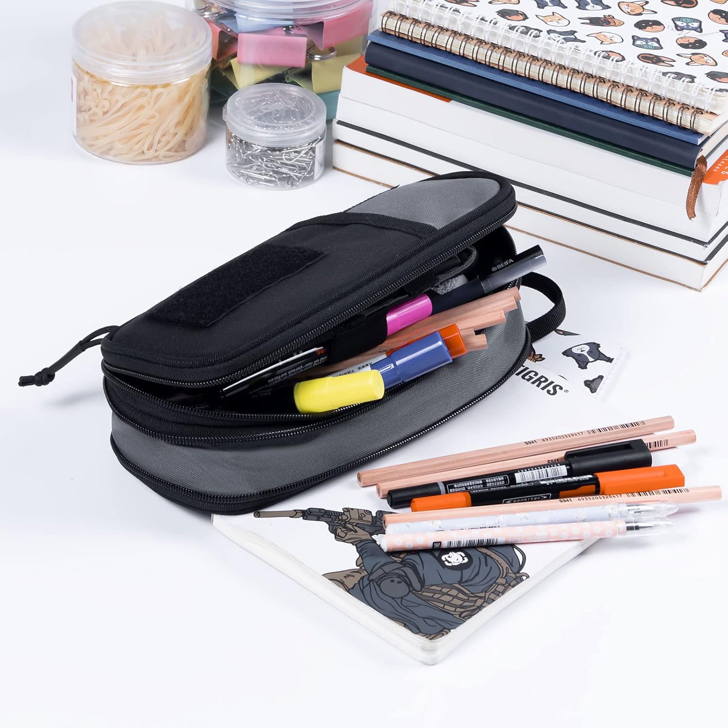 OneTigris Estuche para lápices – Estuche para lápices para niños y niñas, suministros de oficina, papelería, organizador con cremallera,