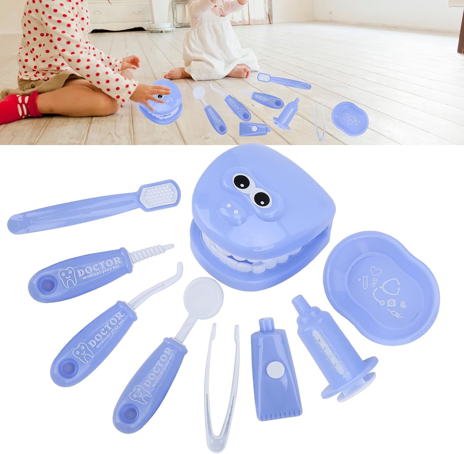 VBESTLIFE Modelo de herramientas de dentista, juego de 9 piezas para niños, juego de simulación para dentistas, juego de modelos de dientes, kit de