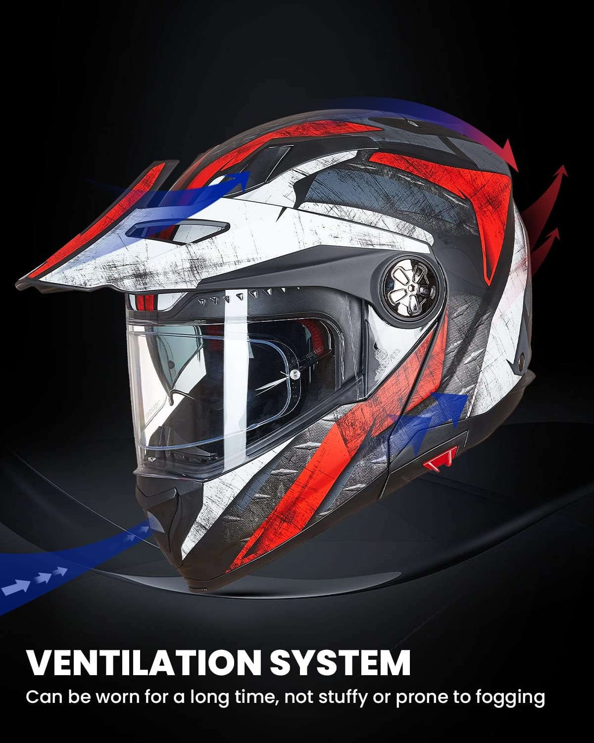 ILM Casco modular de motocicleta de cara completa para ATV, casco de moto de nieve tres en uno, con visera antiniebla Pinlock para hombres y
