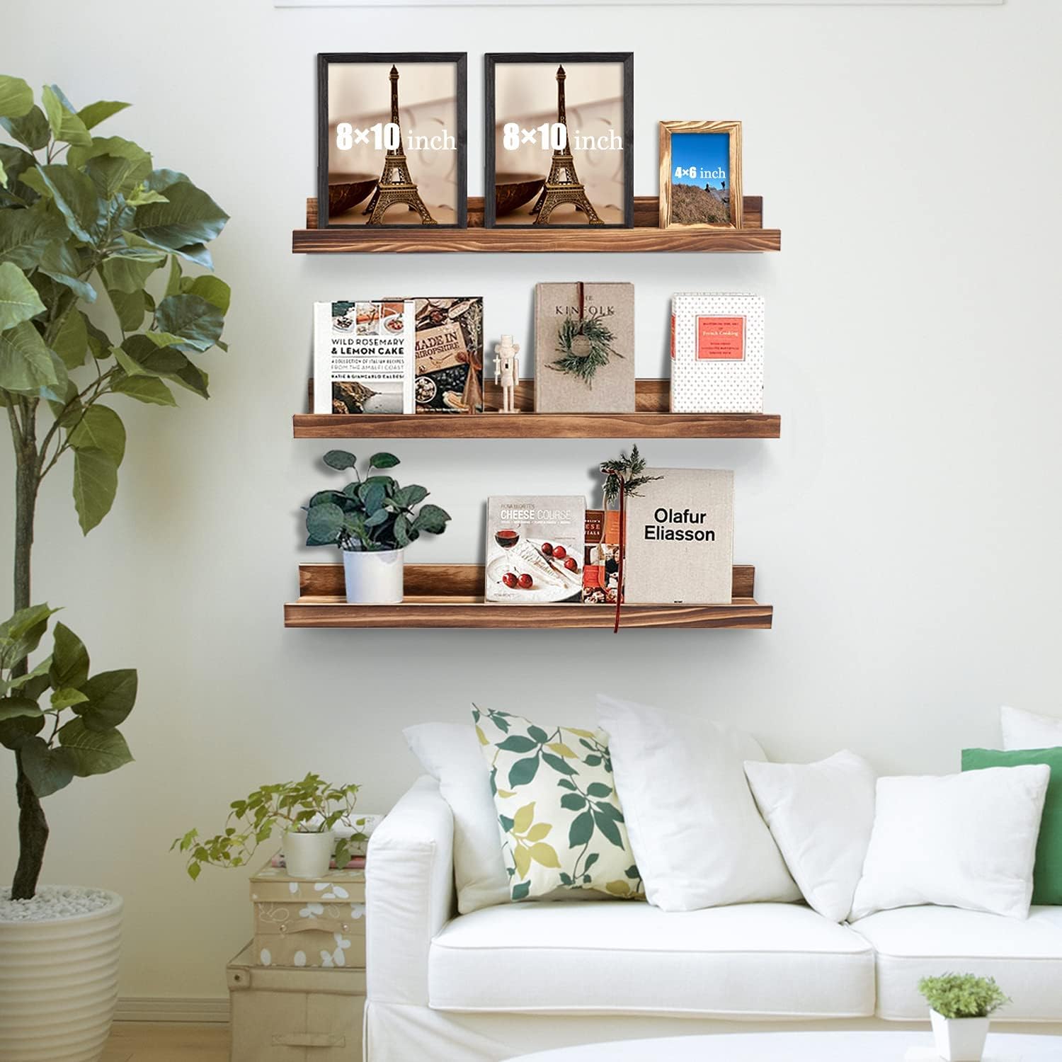 MBYD Estantería flotante de 24 pulgadas, estante de pared de madera para dormitorio, sala de estar, oficina, cocina, juego de 3 mismas dimensiones