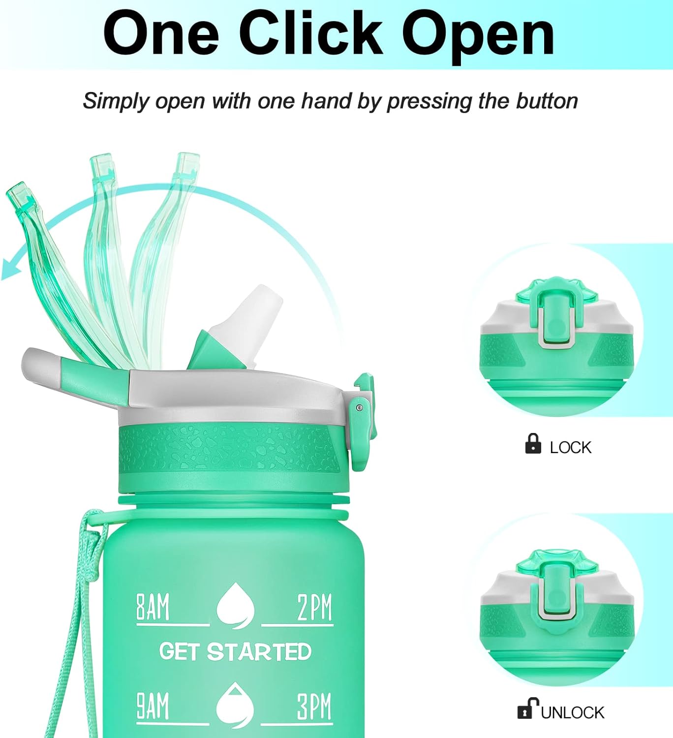 ELYPHINE – Botellas de agua de 3224onzas con pajilla extraíble y marcador de tiempo, botellas deportivas motivacionales con material Tritan sin