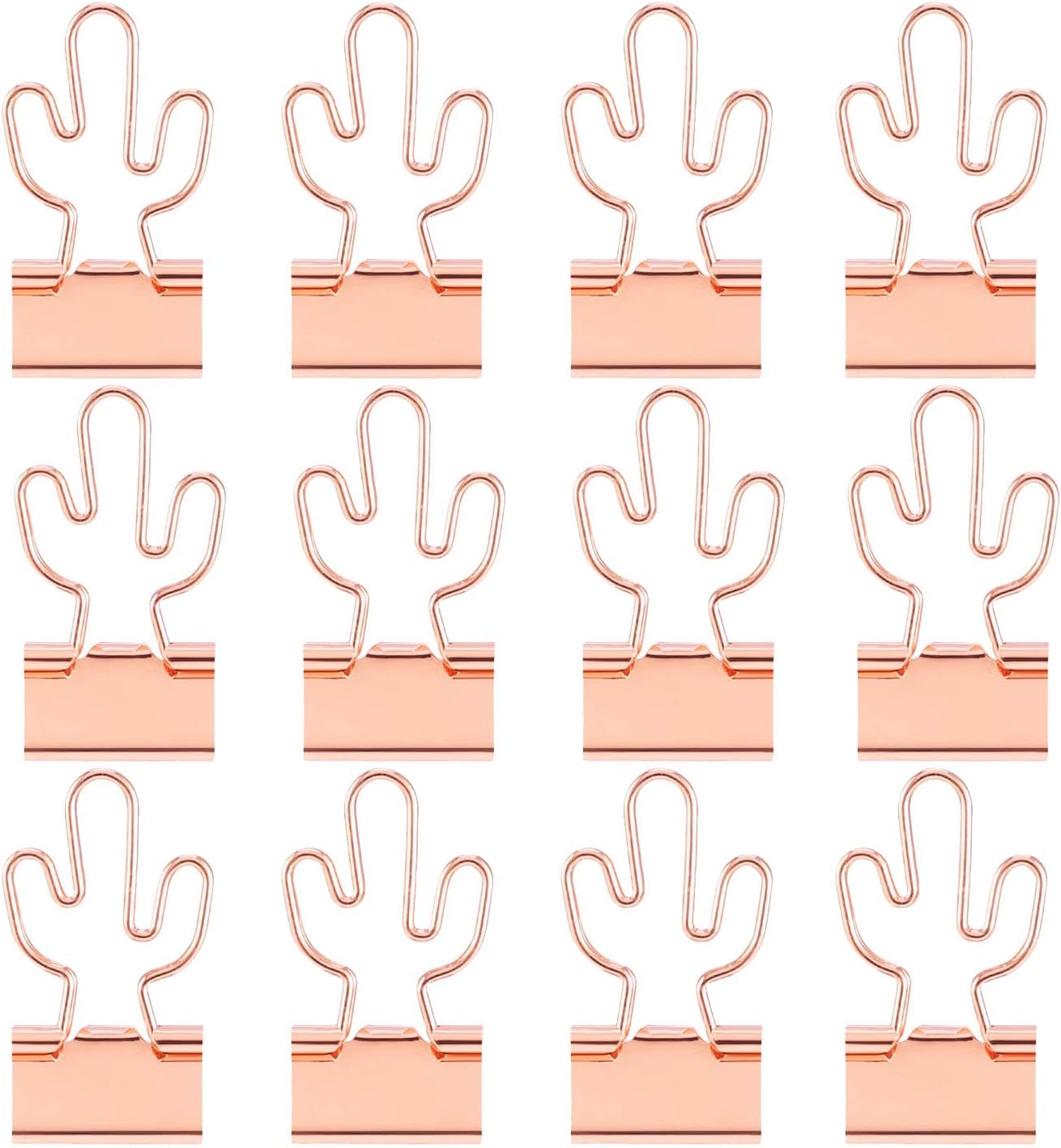 Clips para carpeta de cactus con bonitos clips medianos de oro rosa en caja de cristal acrílico para oficina, escuela y suministros para el hogar