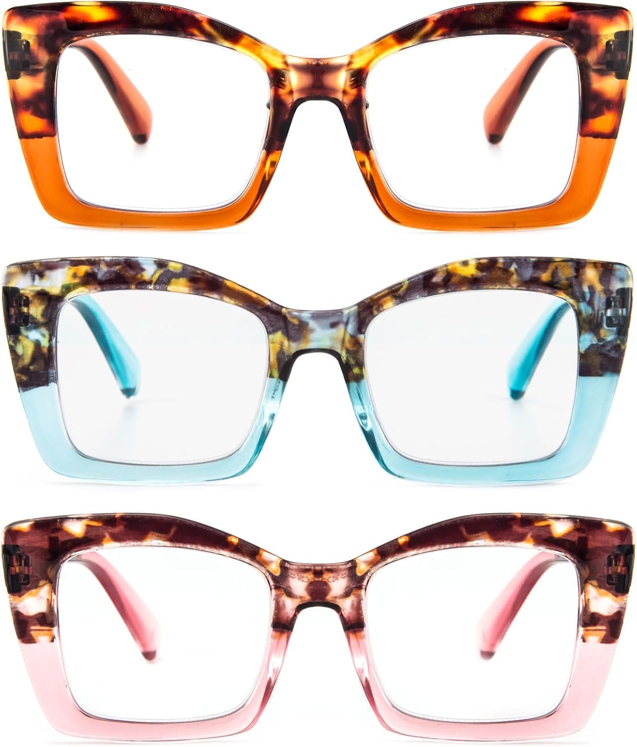 DXYXYO Lentes de lectura cuadrados de gran tamaño para mujer, bloqueo de luz azul, estilo Oprah, marco grueso, lectores con bisagra de resorte