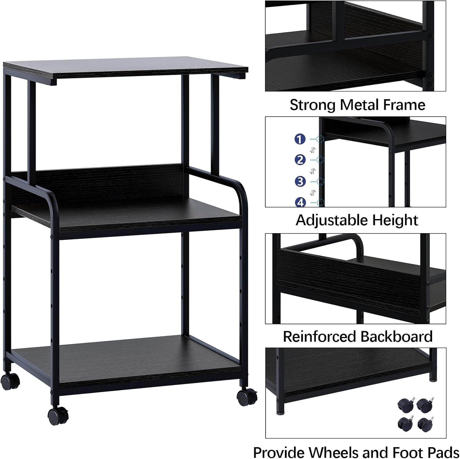 Printer Stand with Storage Shelf,3 Tier Printer Cart with Wheels,Mobile Printer Table for Home Office,Stands for Printer Heat Press Scanner