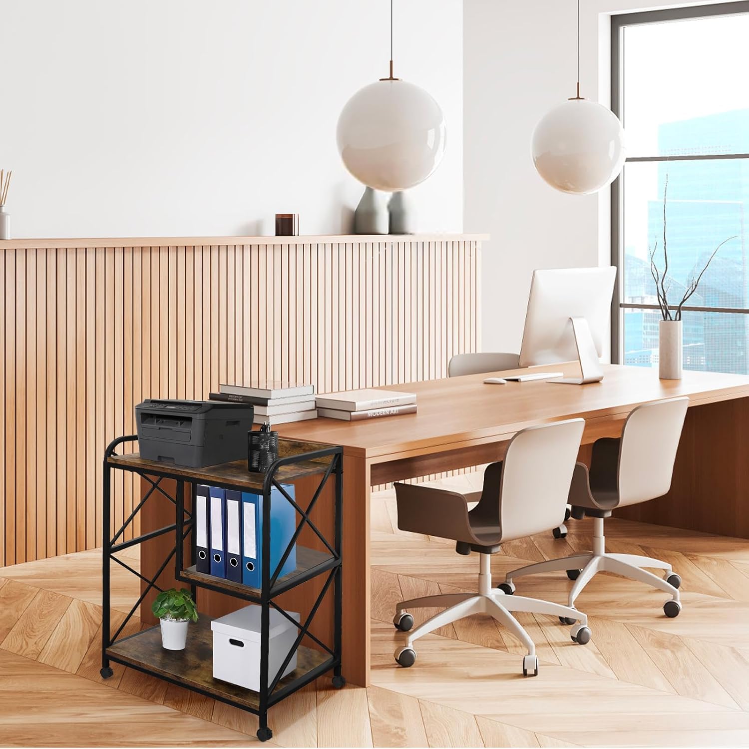 Soporte para impresora, mesa de impresora con estante de almacenamiento para oficina en casa, soporte de impresora grande de 23 x 18 pulgadas con