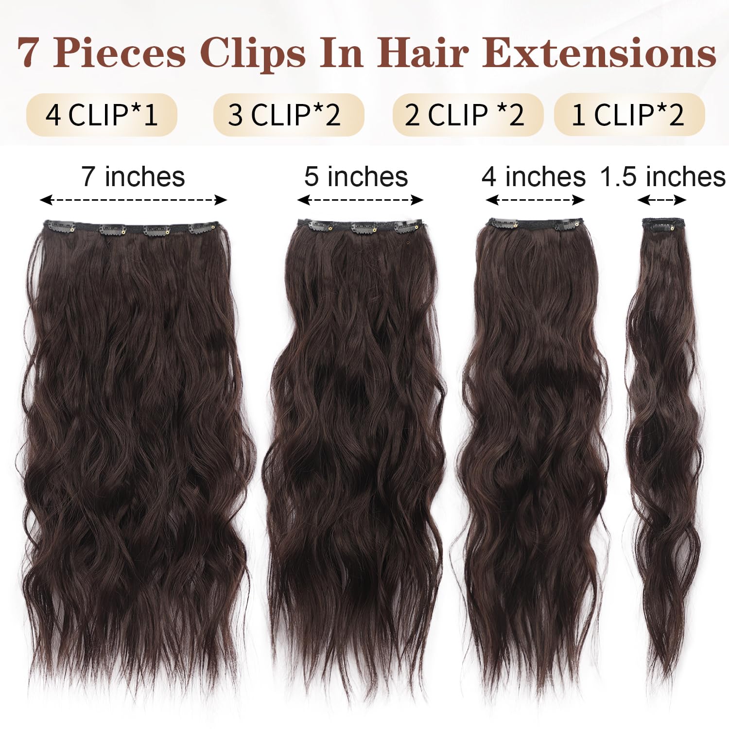 Extensiones de cabello marrón con clip para mujer, 7 unidades, extensiones de cabello largo y rizado, extensiones de cabello largo y grueso,
