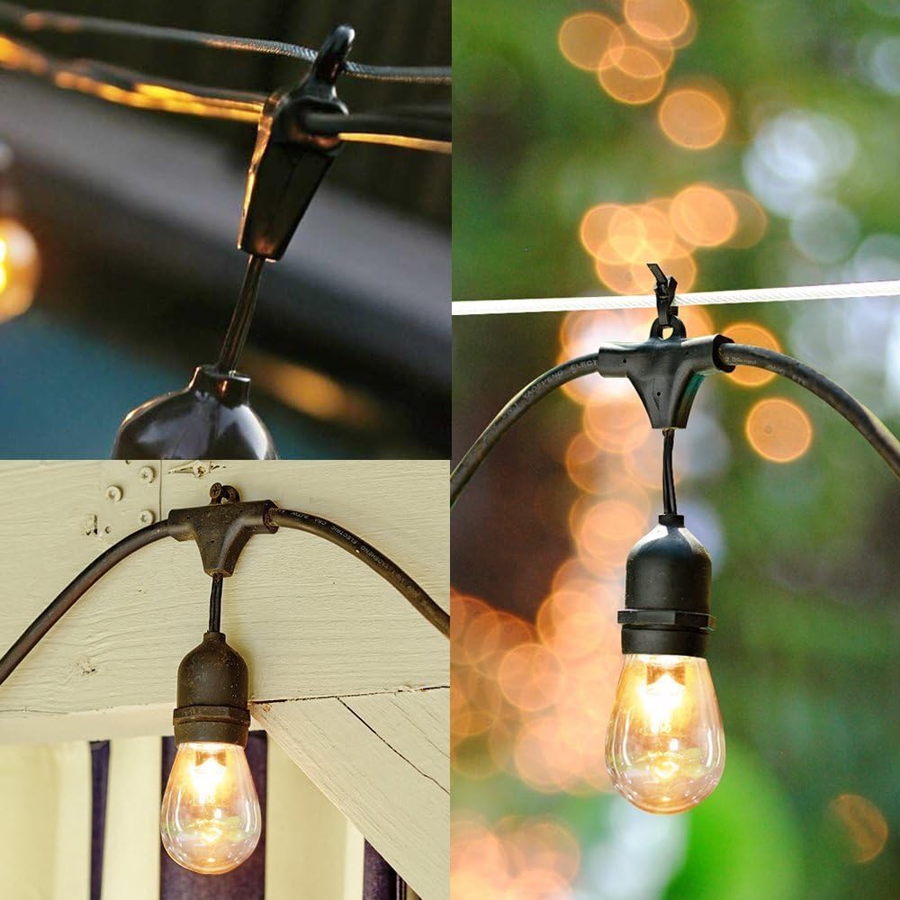 Banord Paquete de 8 tiras de luces LED para exteriores de 48 pies, luces de porche de grado comercial, luces colgantes resistentes con bombillas S14