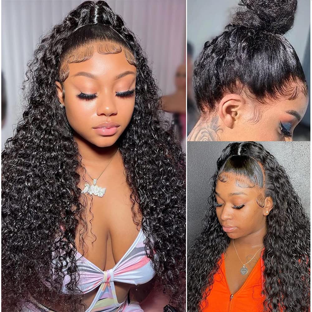 RASHINEE Pelucas de cabello humano con ondas de agua 360 para mujeres, predepiladas con abuelitos, peluca frontal de encaje 360, color natural, 28