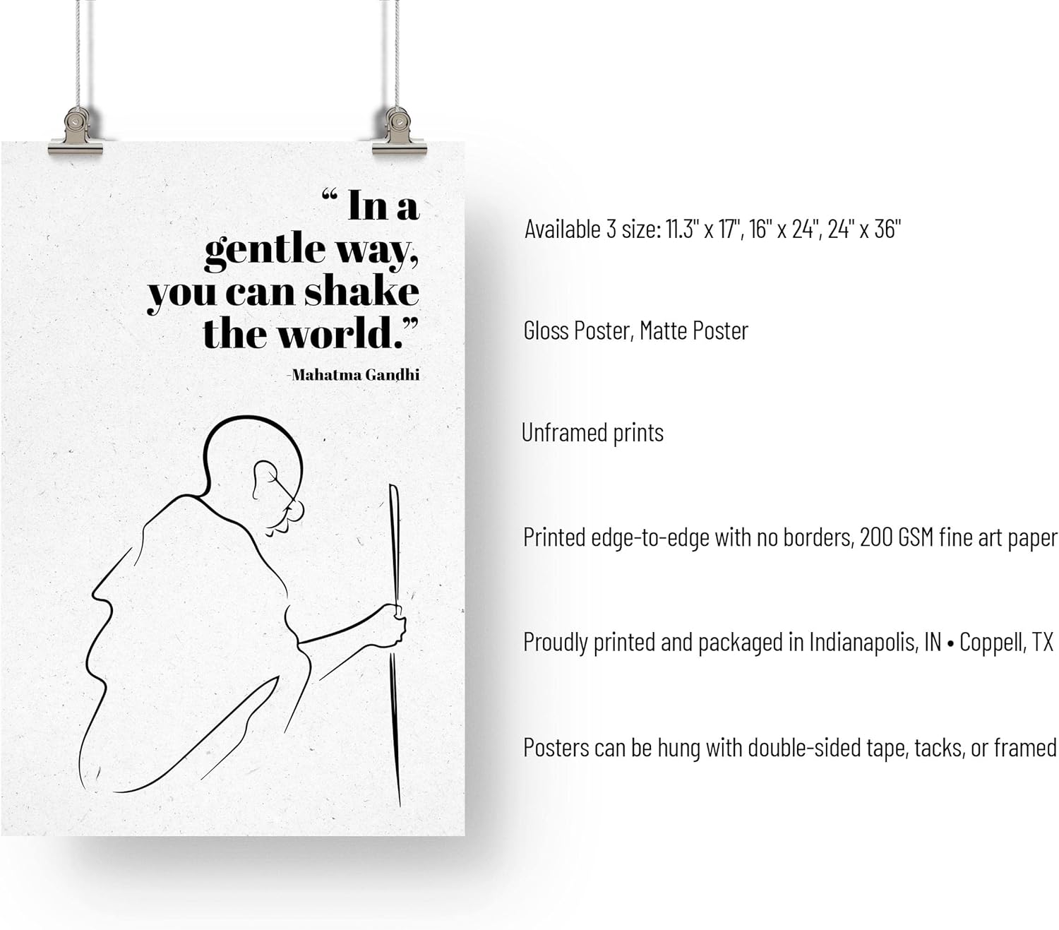 FESOGO In A Gentle Way You Can Shake The World Mahatma Gandhi – Arte de pared con texto en inglés “In A Gentle Way You Can Shake The World” – Arte
