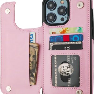 Funda tipo cartera compatible con iPhone 15 Pro Max con soporte para tarjetas, funda de piel sintética con ranuras para tarjetas, doble cierre Funda tipo cartera compatible con iPhone 15 Pro Max con soporte para tarjetas, funda de piel sintética con ranuras para tarjetas, doble cierre