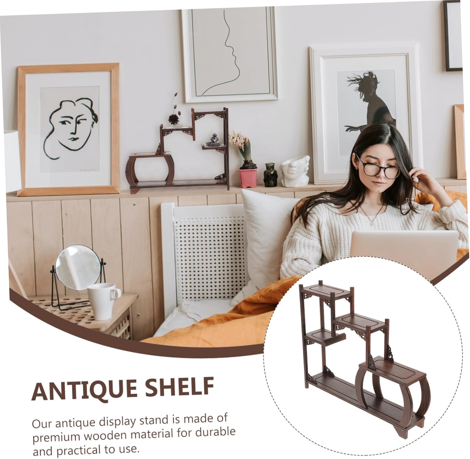 STAHAD Soporte de exhibición de esquina Curio Armarios Art Retro Wall Shelf Corner Display Shelf Armario Estante Estante Estante para Gabinete Curio
