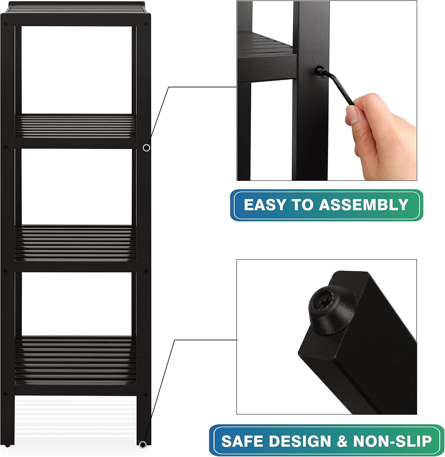 SMIBUY Estante de almacenamiento para baño, organizador de bambú de 4 niveles, estantería multifuncional para sala de estar, dormitorio, cocina