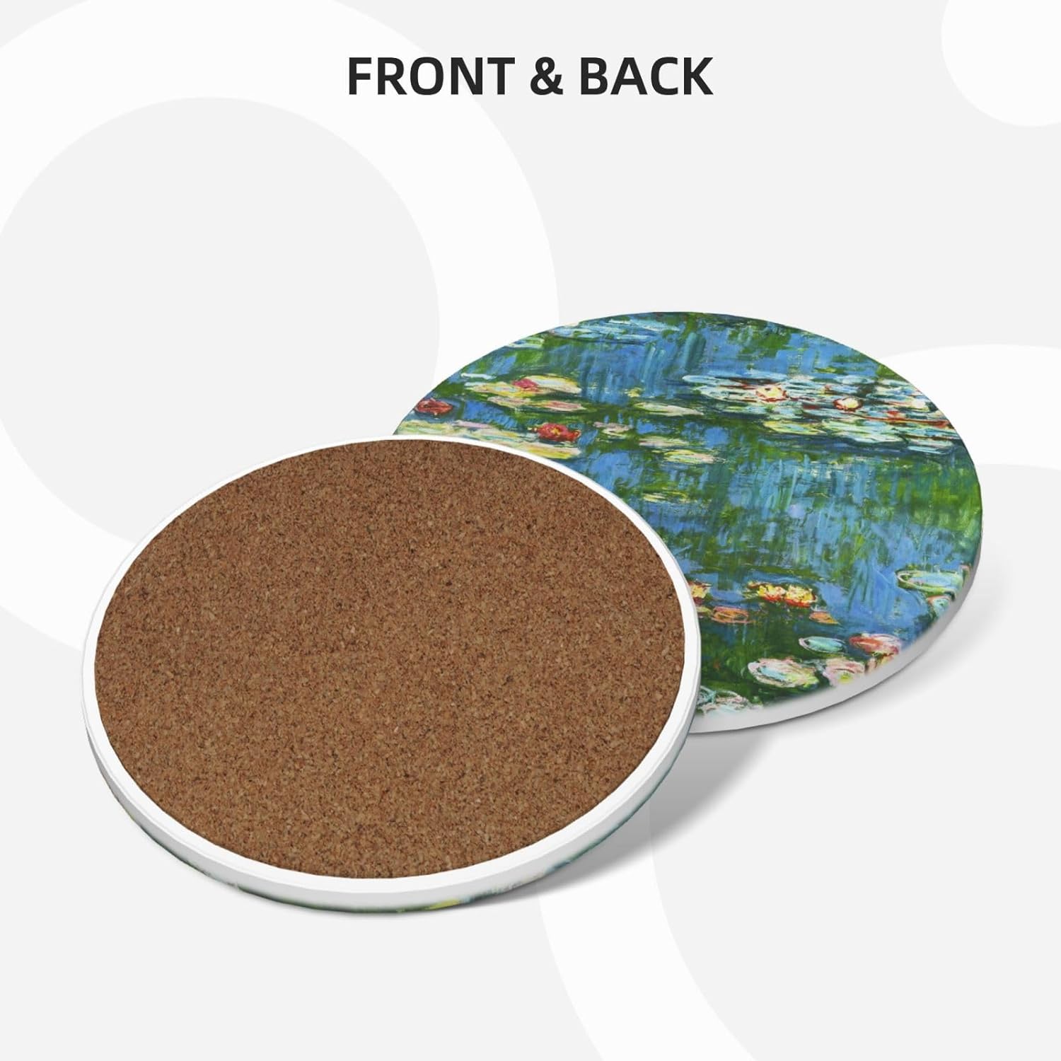 Juego de posavasos de cerámica para bebidas con base de corcho, utiliza 6 pinturas famosas de Claude Monet, regalos únicos de inauguración de la