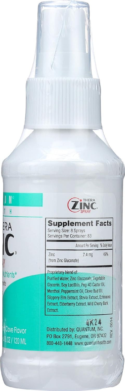 Quantum Health TheraZinc – Spray oral de zinc, soporte inmunológico de zinc para adultos y niños, proporciona alivio de garganta en un spray de zinc