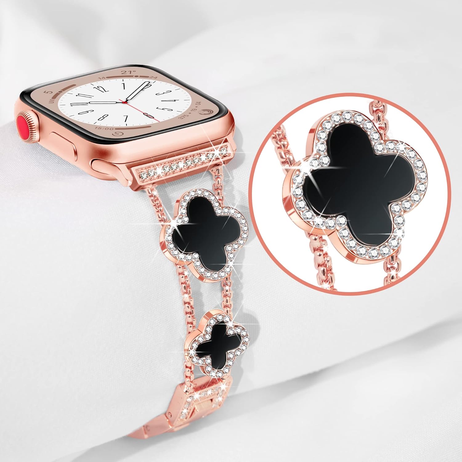 wipalor Correa de trébol para Apple Watch de 1.614, 1.575 y 1.496 pulgadas, para mujer, correas elegantes de metal para iWatch de 1.575 pulgadas